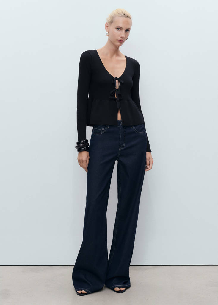 Knitted cardigan with ties — Black