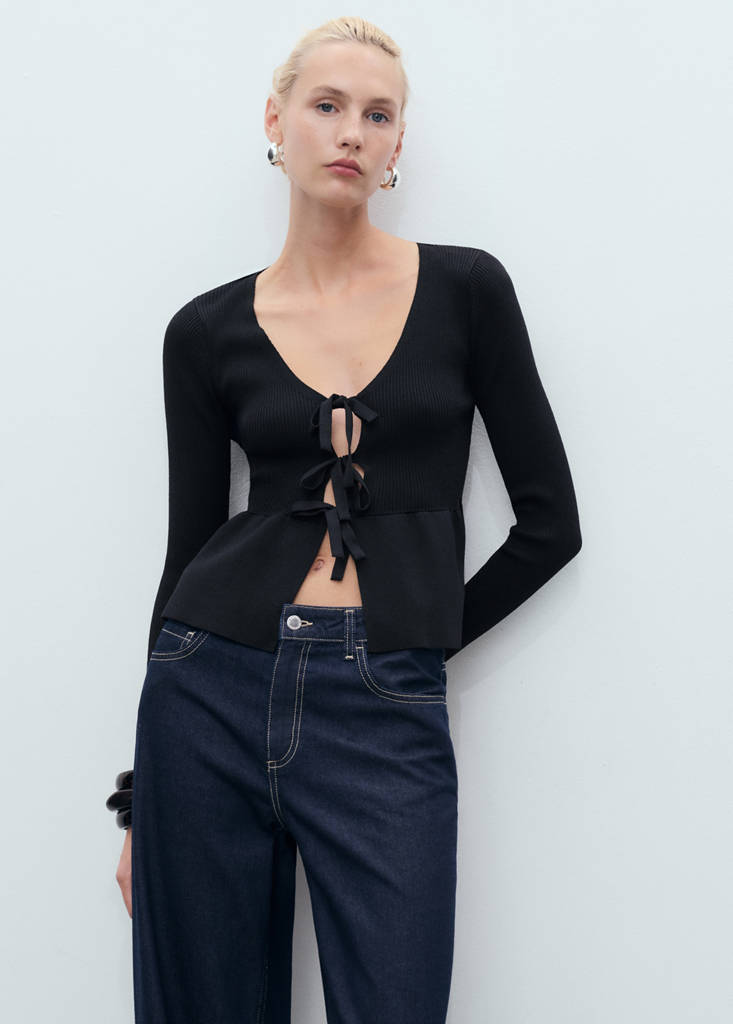 Knitted cardigan with ties — Black