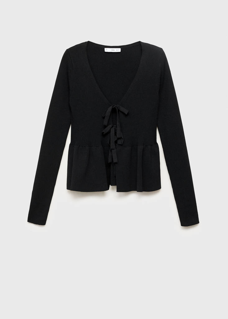 Knitted cardigan with ties — Black