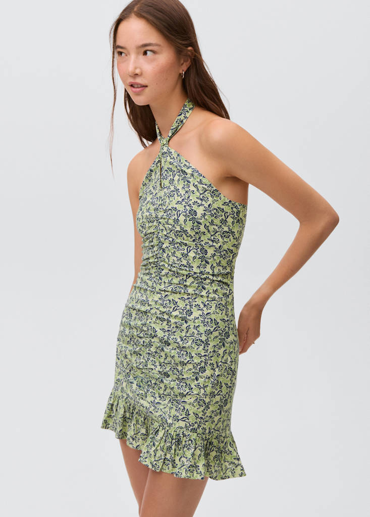 Floral-print halter dress — Pastel Green