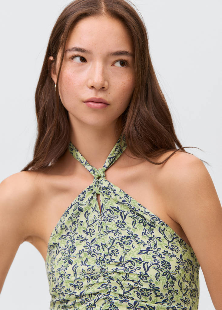 Floral-print halter dress — Pastel Green