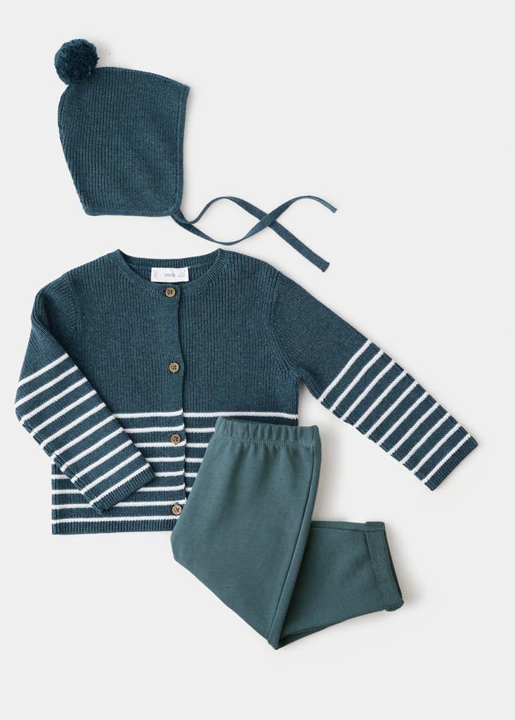 Stripped knit cardigan — Petrol Blue