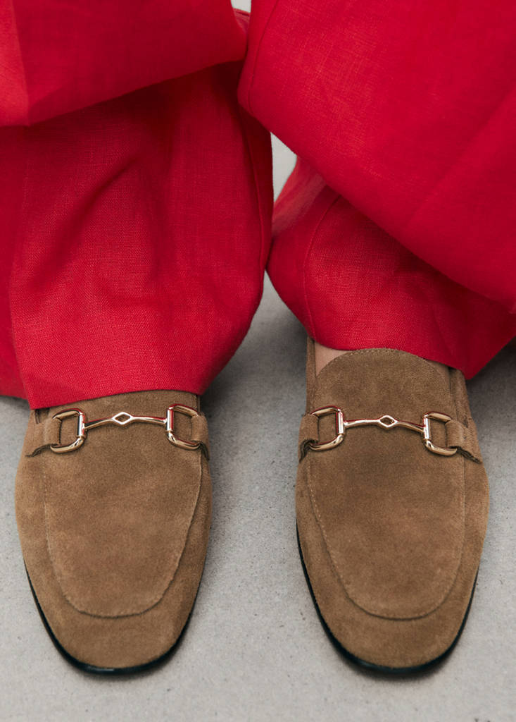 Suede moccasins with buckle — Medium Brown