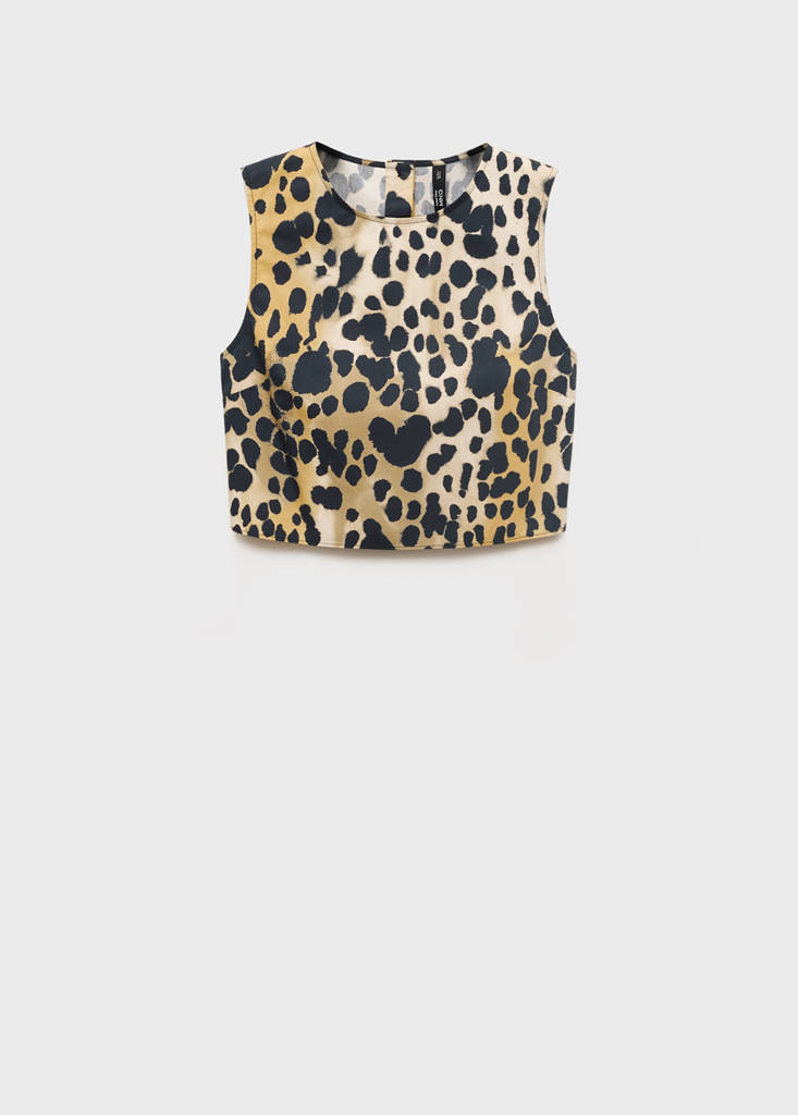 Leopard-print buttoned crop top — Black