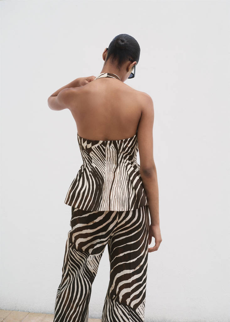 Zebra-print linen waistcoat — Chocolate