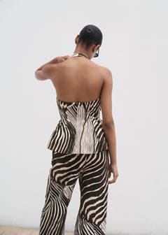 Zebra-print linen waistcoat — Chocolate 3