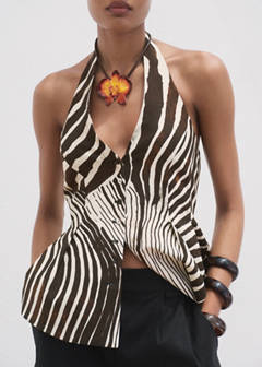 Zebra-print linen waistcoat — Chocolate 6