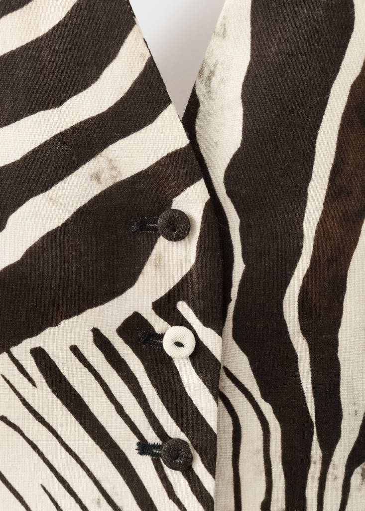 Zebra-print linen waistcoat — Chocolate