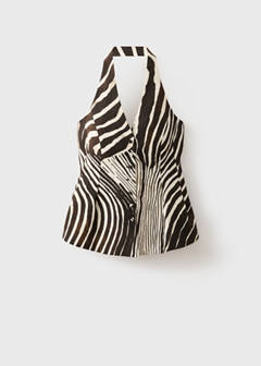 Zebra-print linen waistcoat — Chocolate 7