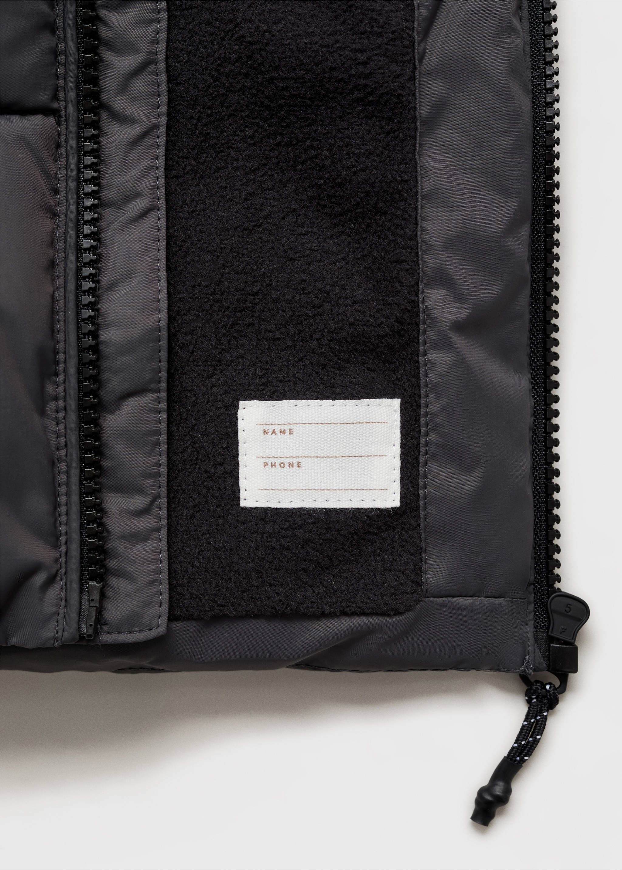 Long coat with padded lining - Details of the article 8, Charcoal. Ref: 17083790-00.