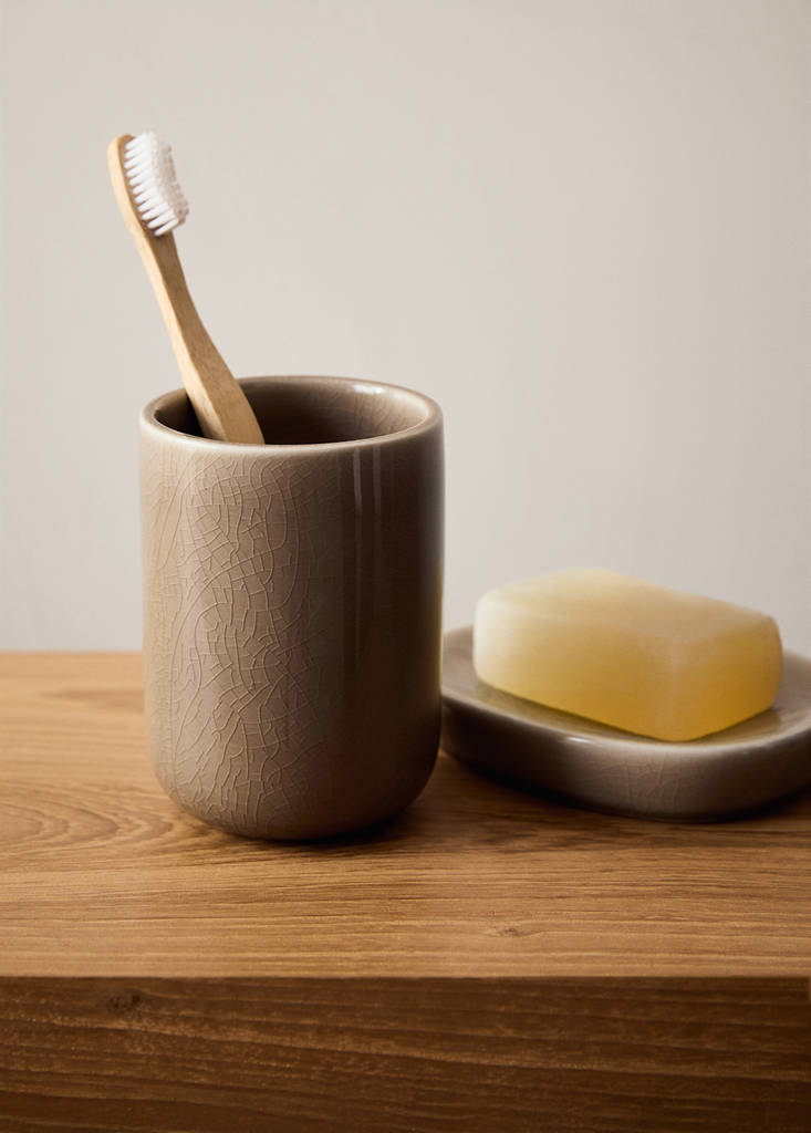 MANGO HOME - Gobelet salle de bain en grès couleur marron moyen - Taille unique