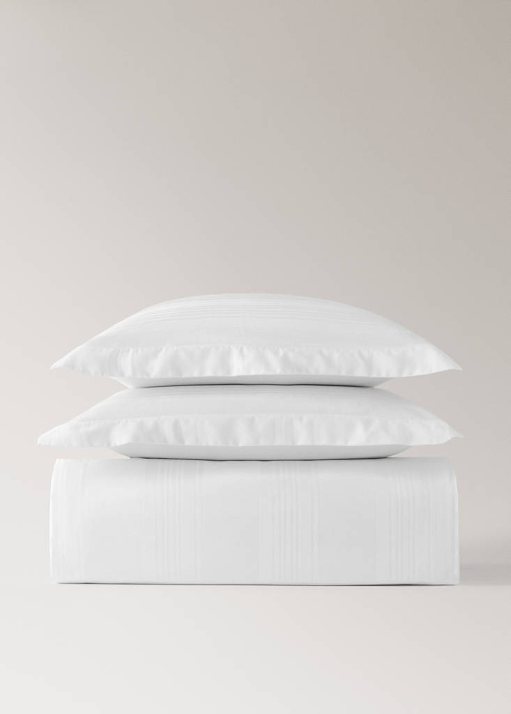 Sateen cotton 300 thread count striped duvet cover Superking bed — White