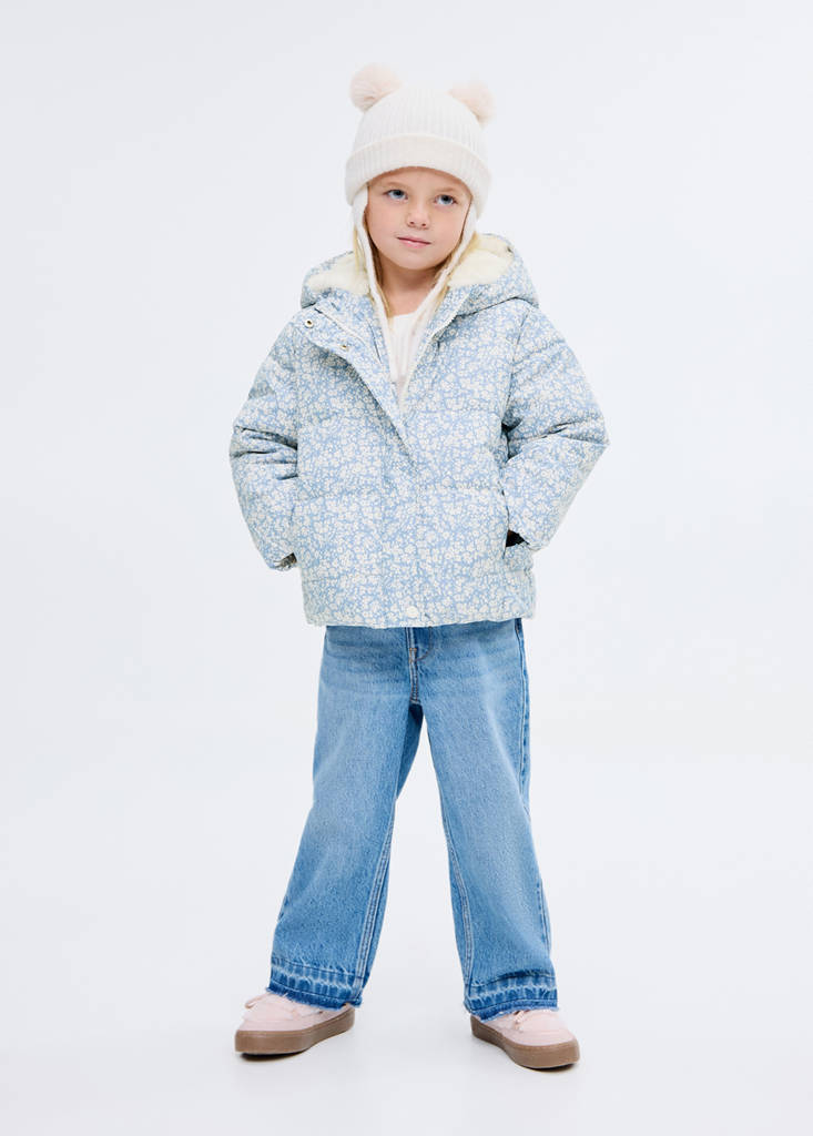 Fur-effect floral-print anorak — Sky Blue