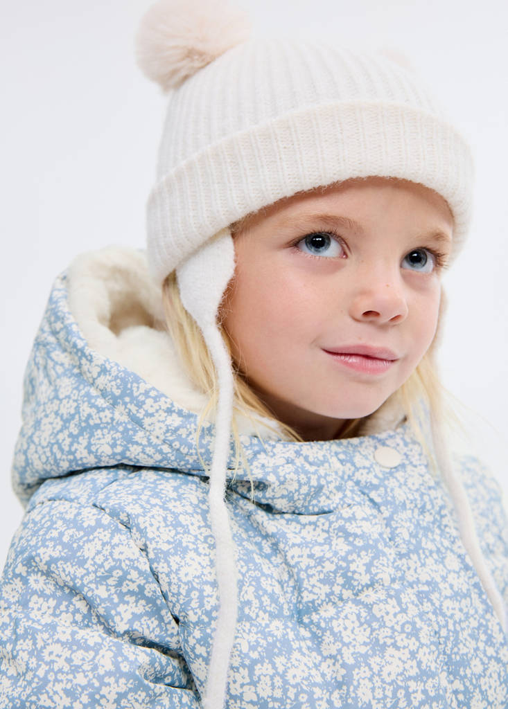Fur-effect floral-print anorak — Sky Blue