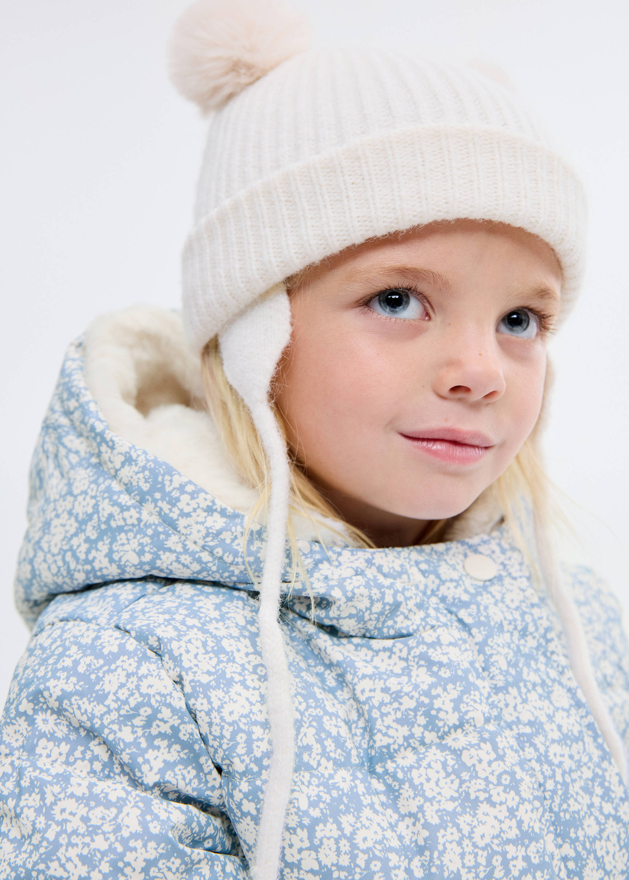 Fur-effect floral-print anorak - Details of the article 1