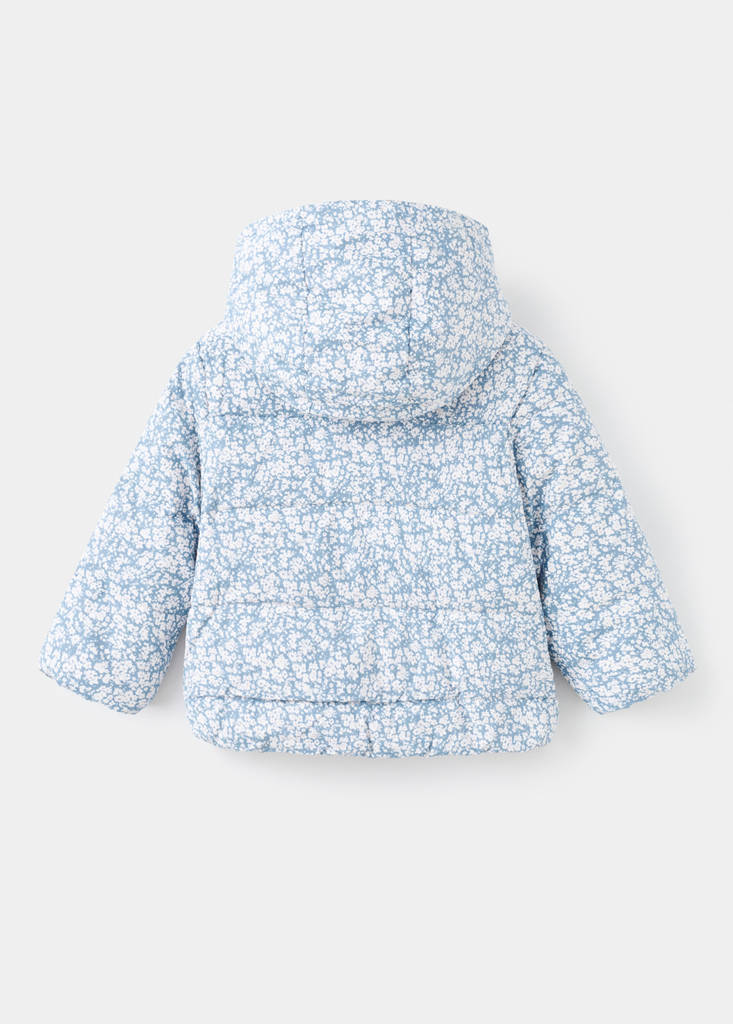 Fur-effect floral-print anorak — Sky Blue