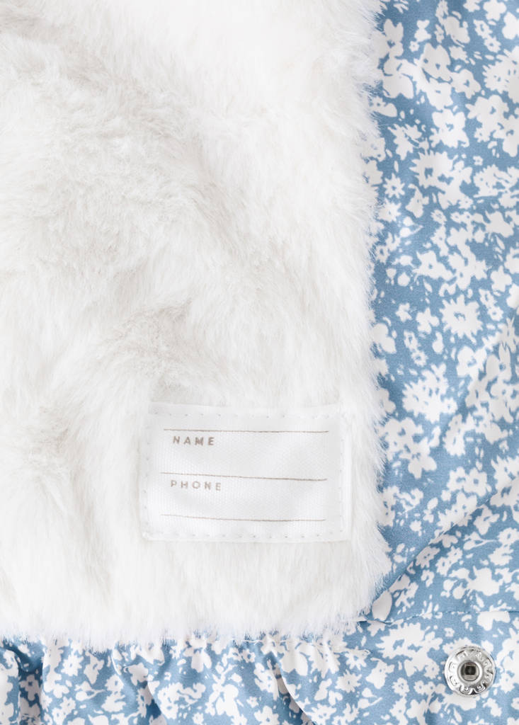Fur-effect floral-print anorak — Sky Blue