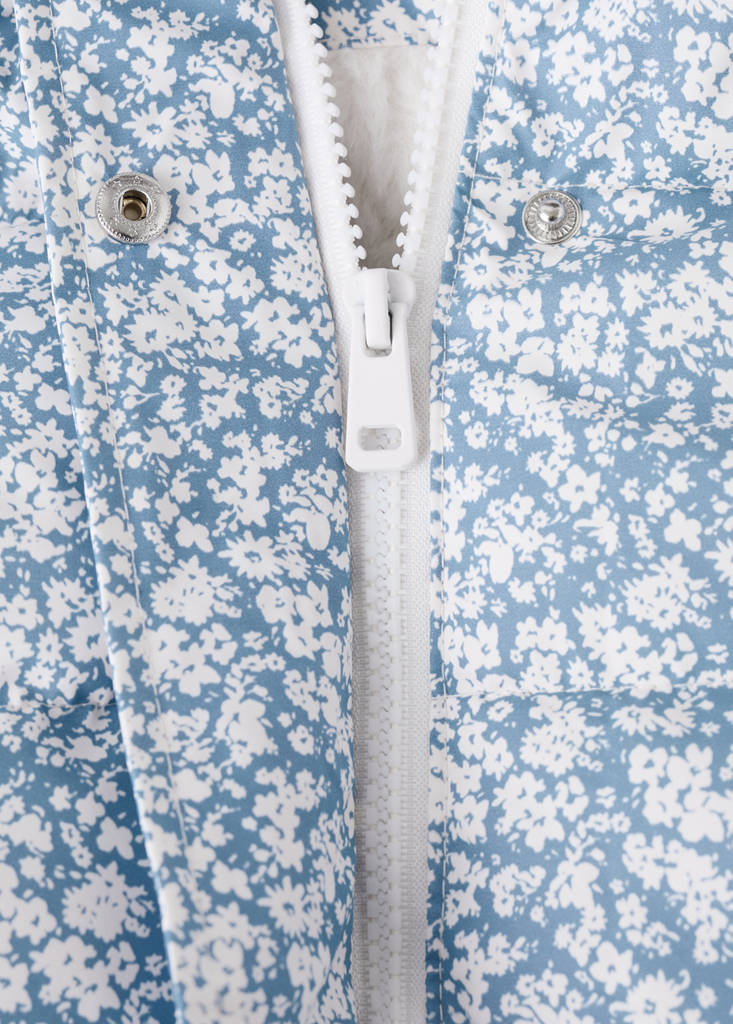Fur-effect floral-print anorak — Sky Blue