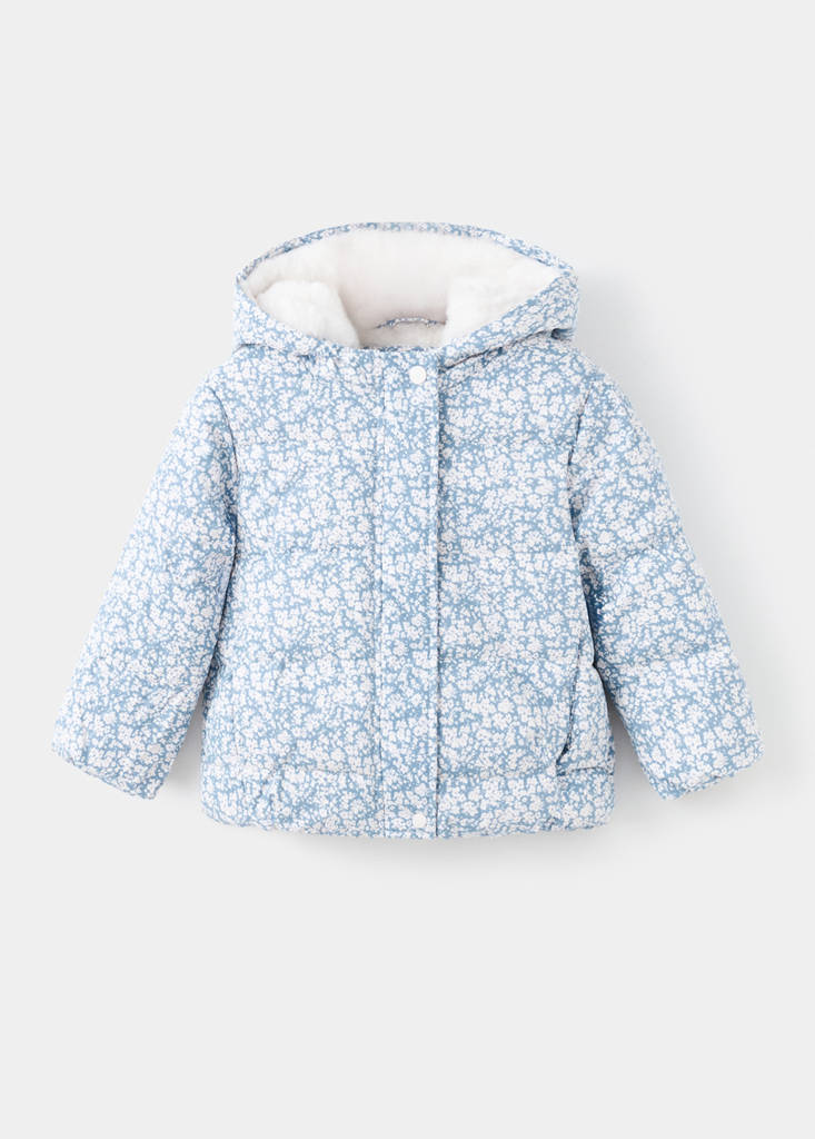 Fur-effect floral-print anorak — Sky Blue