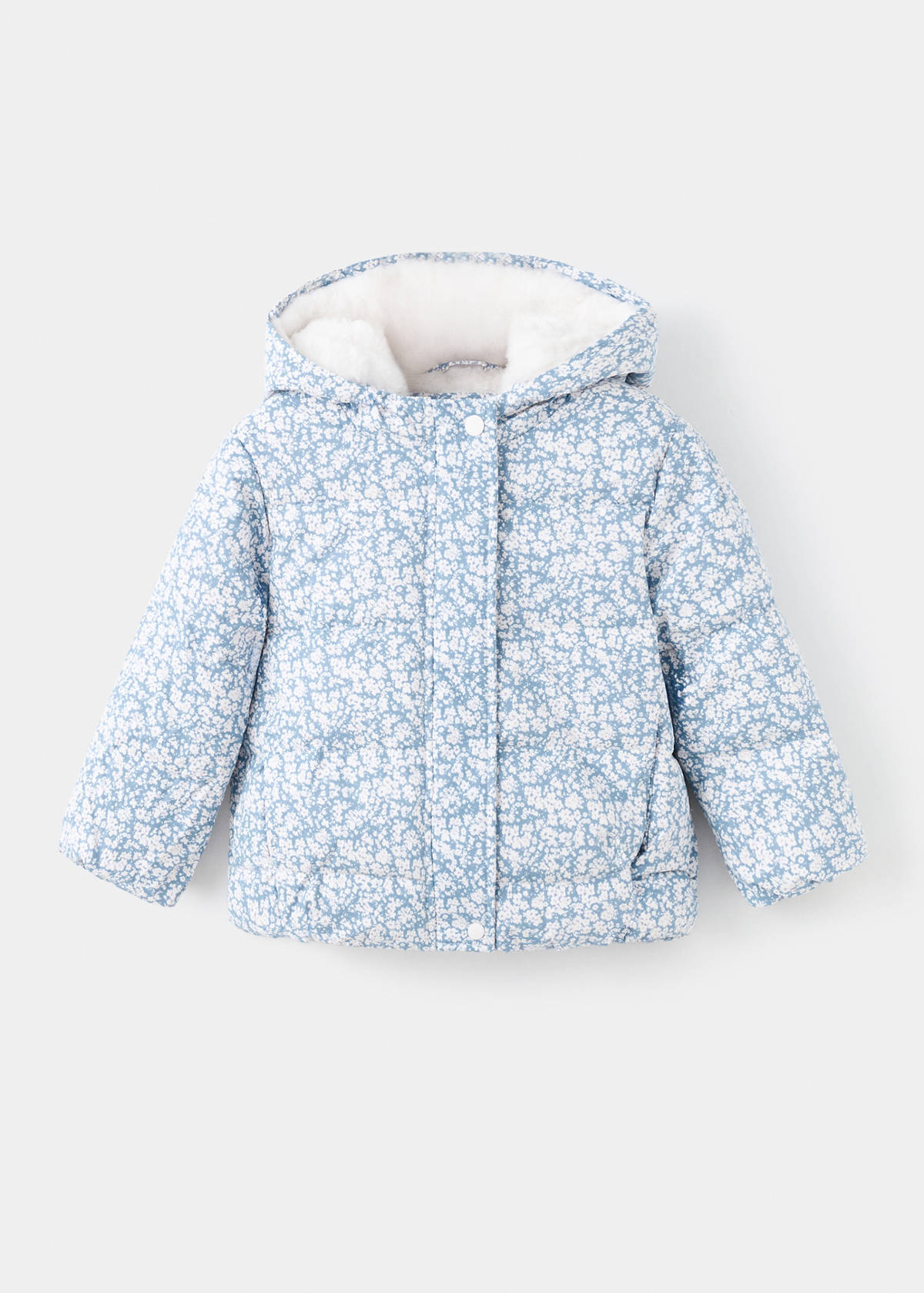 Fur-effect floral-print anorak — Sky Blue
