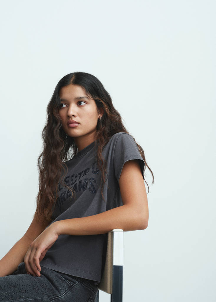Rhinestone message t-shirt — Charcoal
