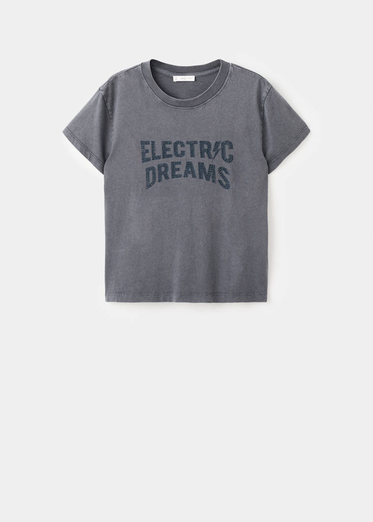 Rhinestone message t-shirt — Charcoal
