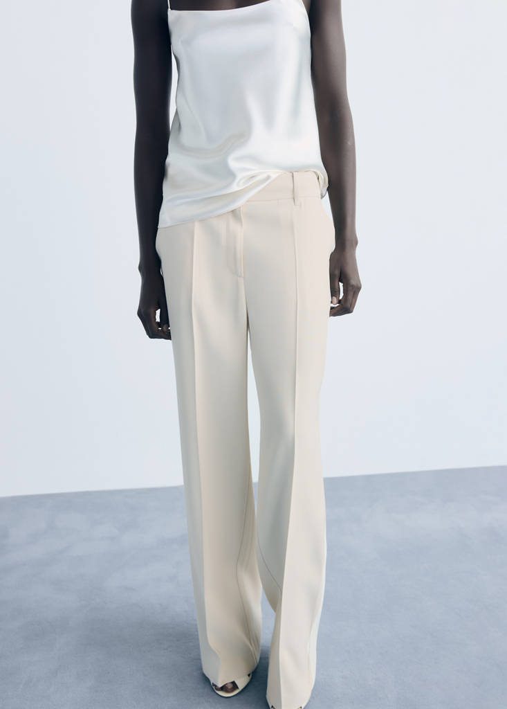 Straight mid-rise trousers — Ecru