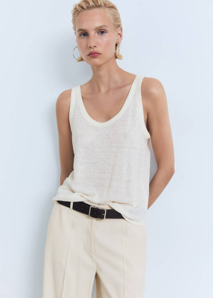Straight mid-rise trousers — Ecru
