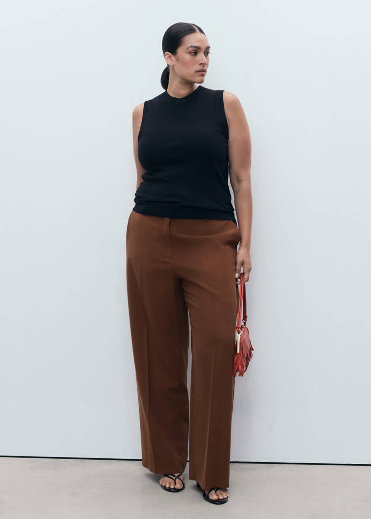 Straight mid-rise trousers — Brown
