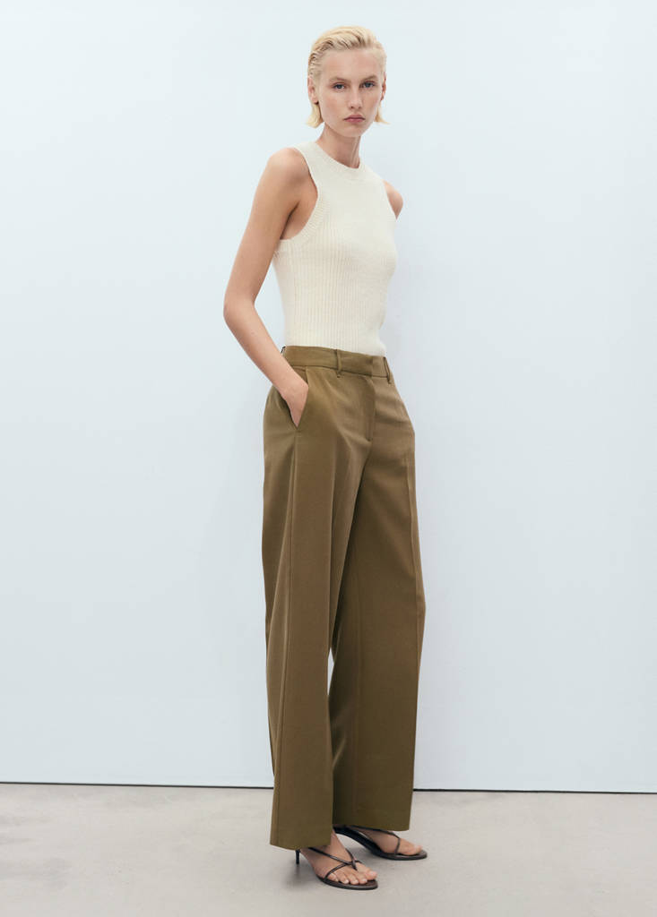 Straight mid-rise trousers — Khaki