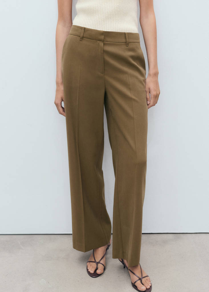 Straight mid-rise trousers — Khaki