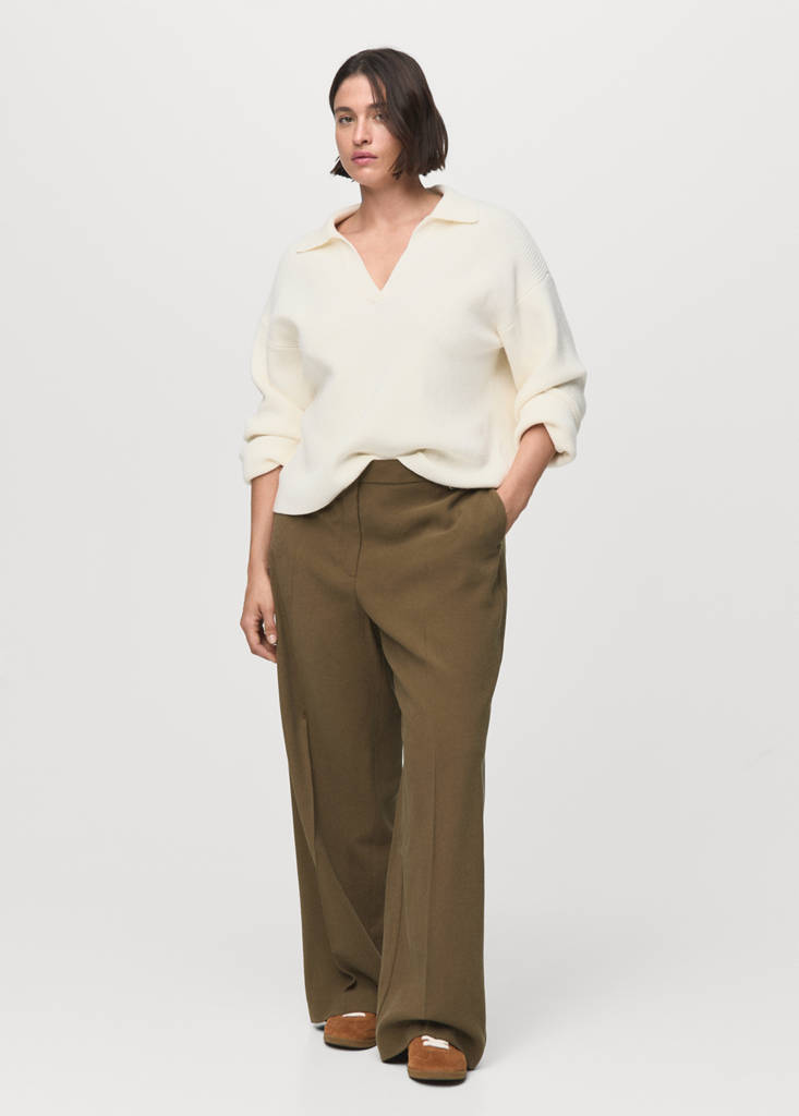 Straight mid-rise trousers — Khaki