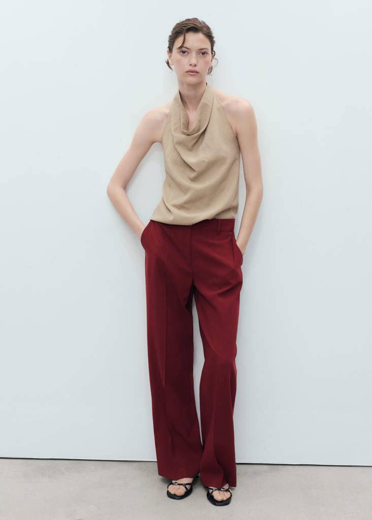 Straight mid-rise trousers — Maroon