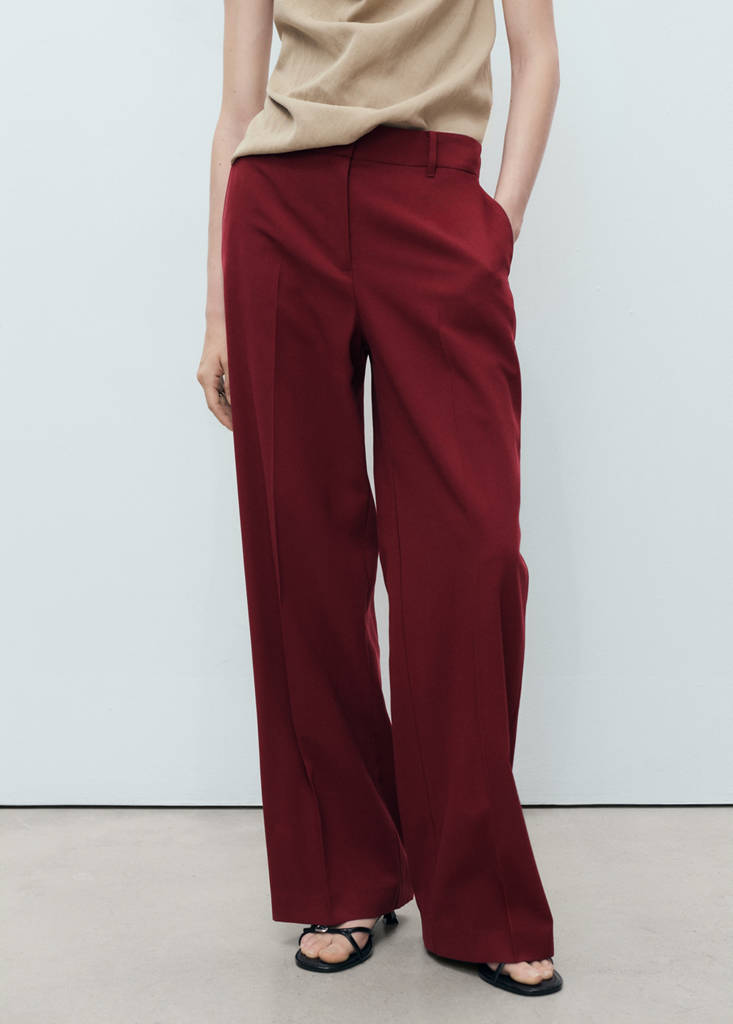 Straight mid-rise trousers — Maroon