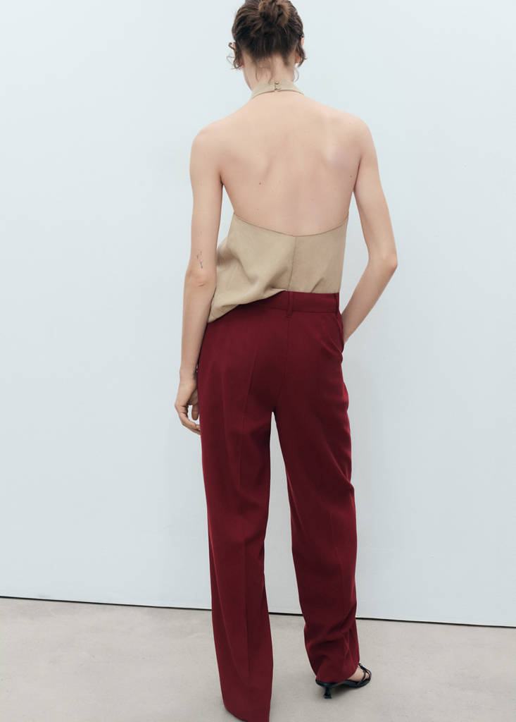 Straight mid-rise trousers — Maroon