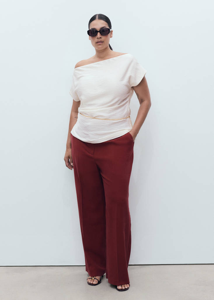 Straight mid-rise trousers — Maroon