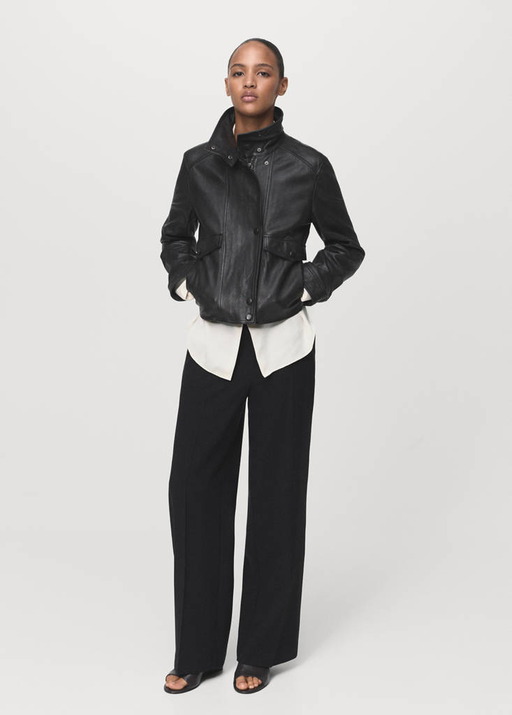 Straight mid-rise trousers — Black
