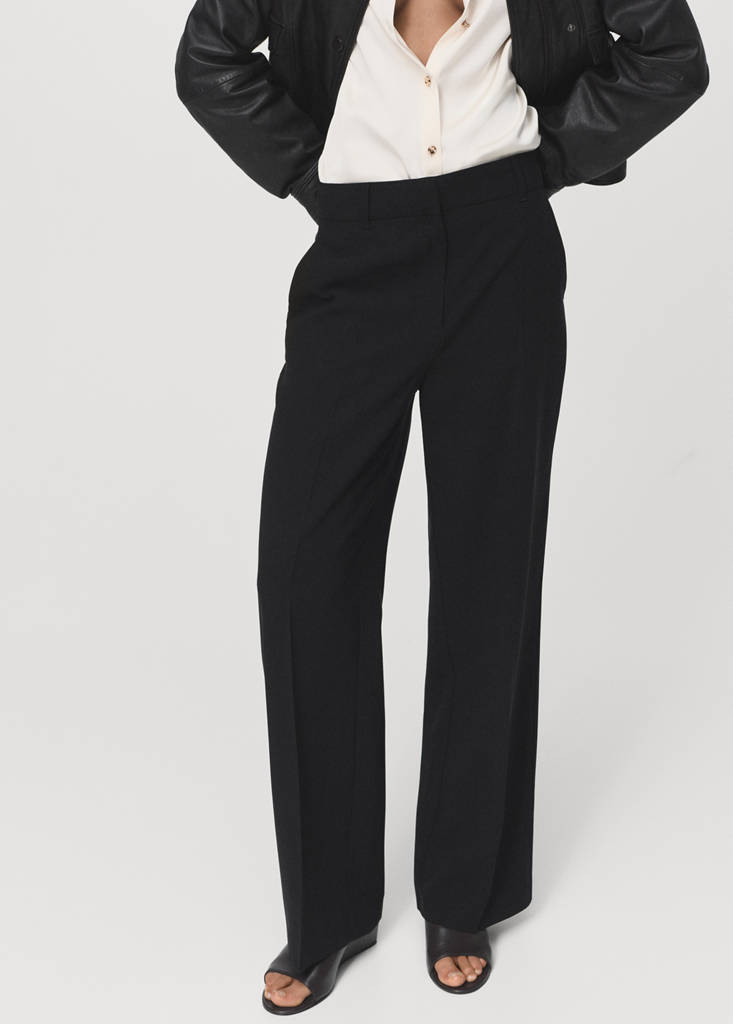 Straight mid-rise trousers — Black