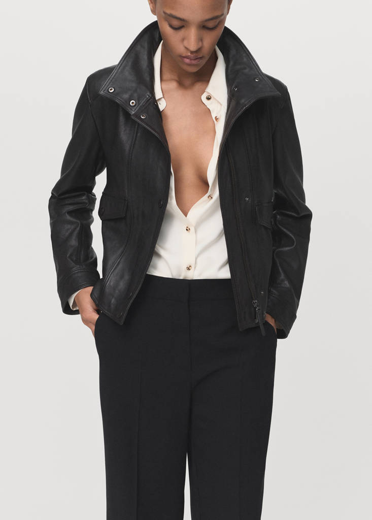 Straight mid-rise trousers — Black