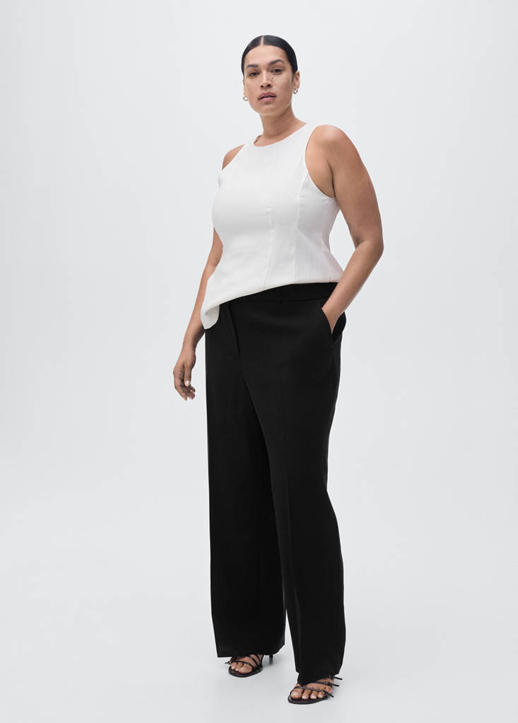 Straight mid-rise trousers — Black