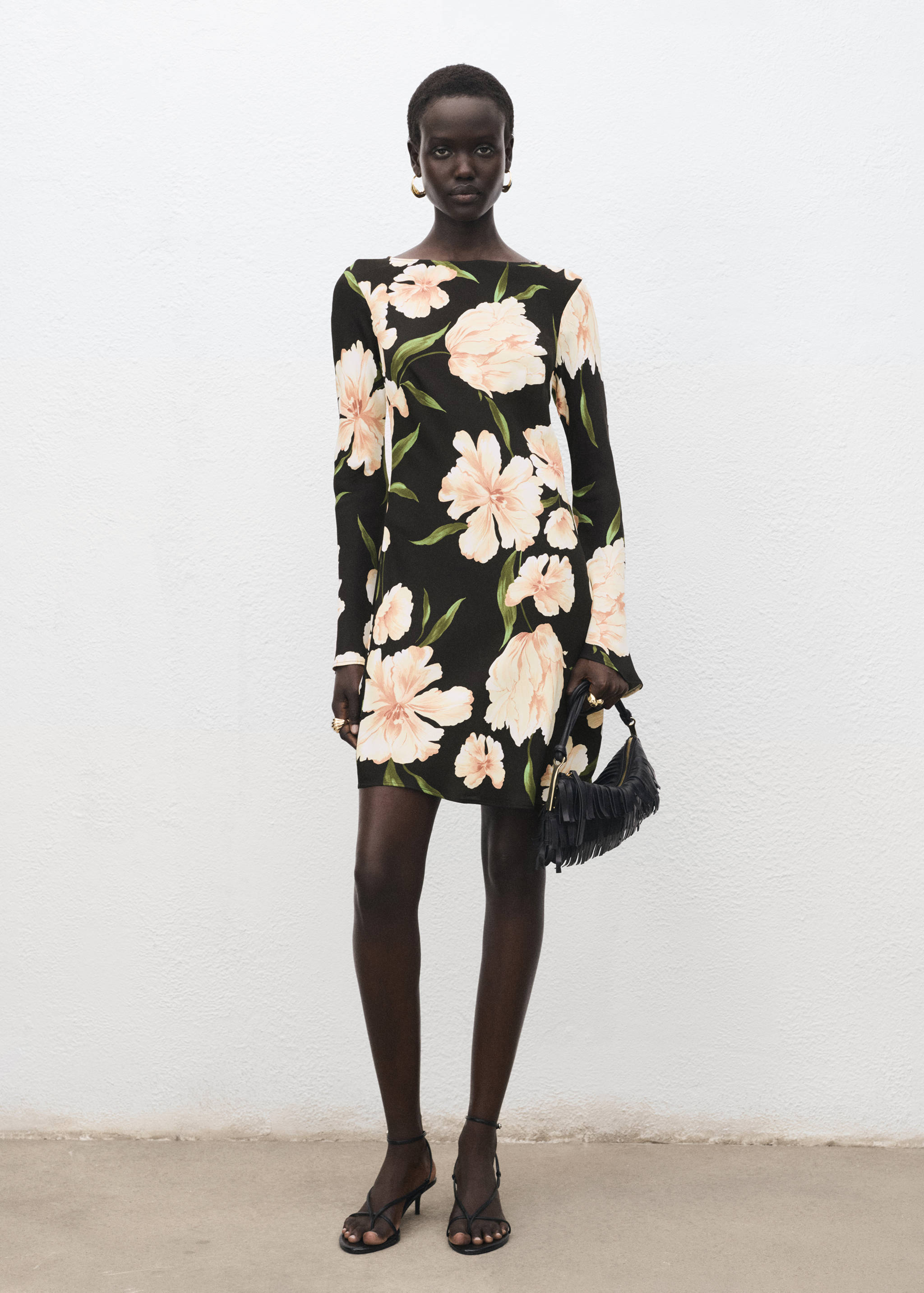 Floral-print dress with bell sleeves - General plane