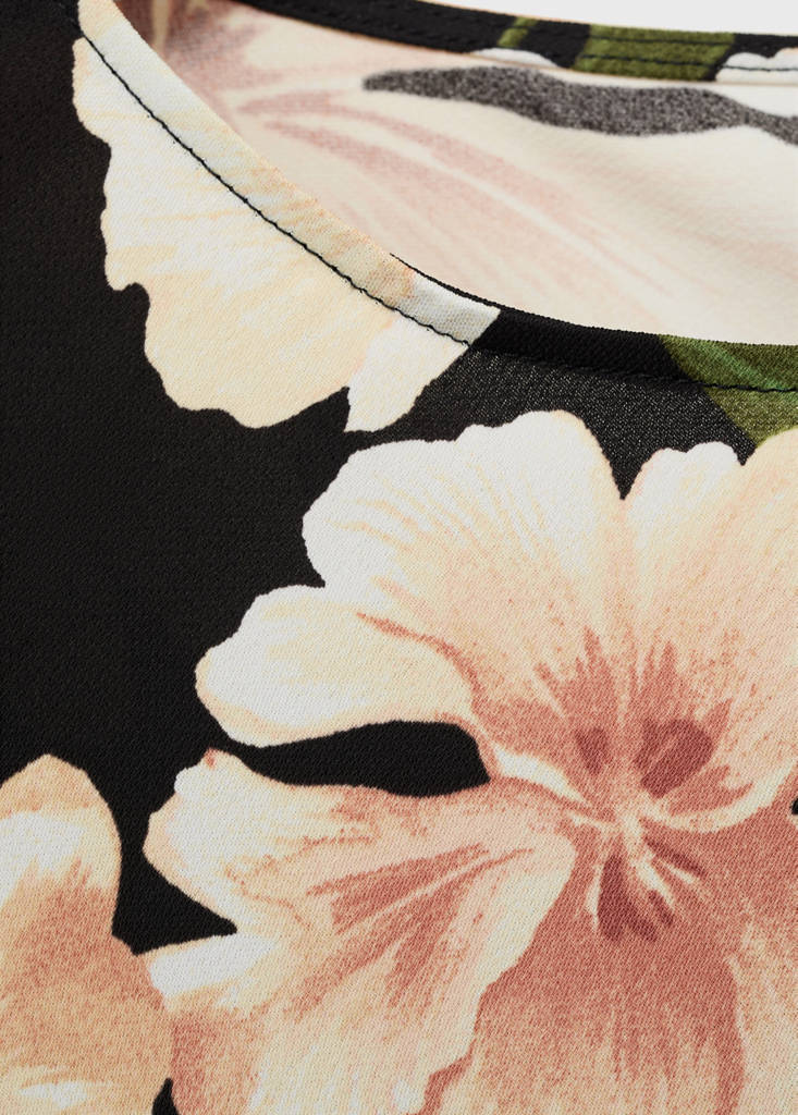 Floral-print dress with bell sleeves — Black