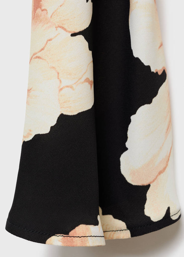 Floral-print dress with bell sleeves — Black