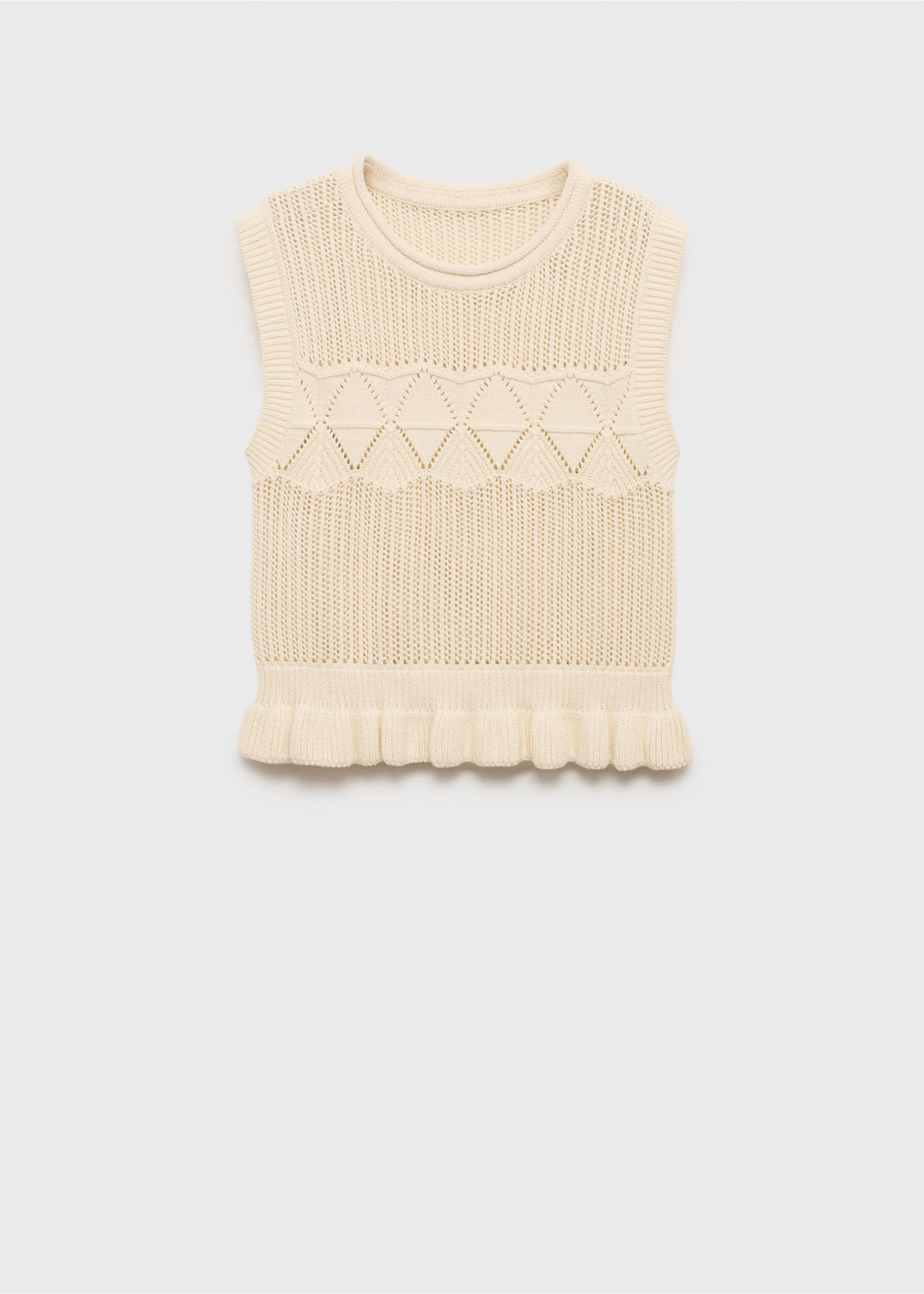Gilet en maille ajourée volant - Article sans modèle, Écru. Ref: 17084082-00.