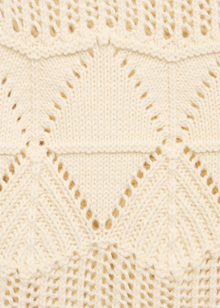 Openwork knit waistcoat with ruffle — Ecru