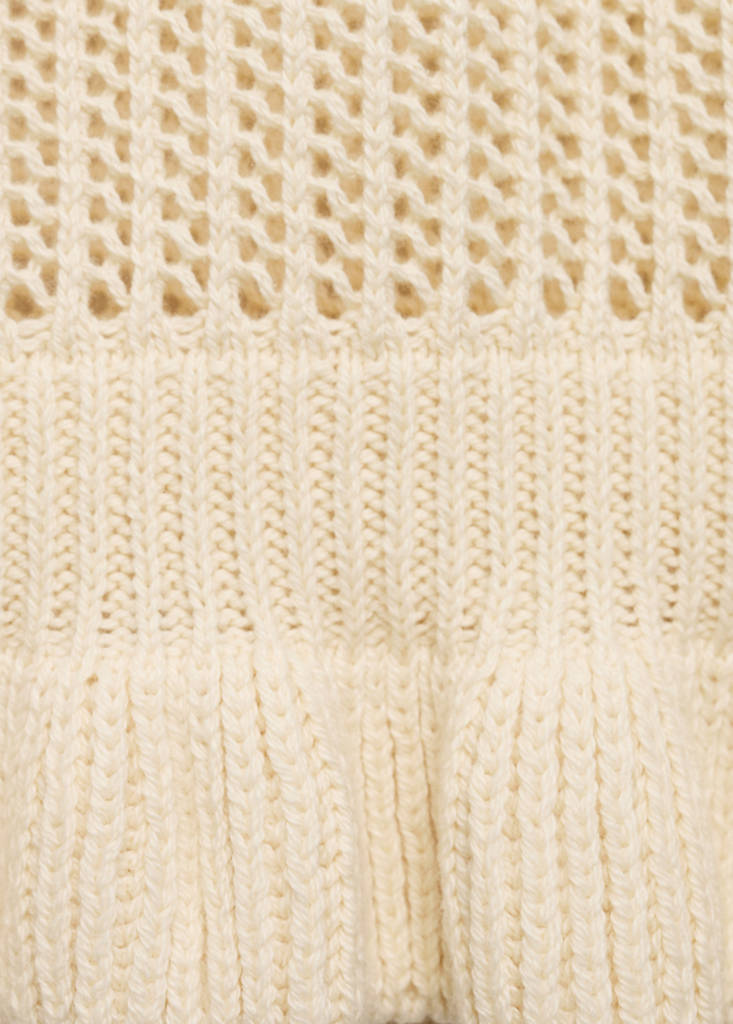 Openwork knit waistcoat with ruffle — Ecru