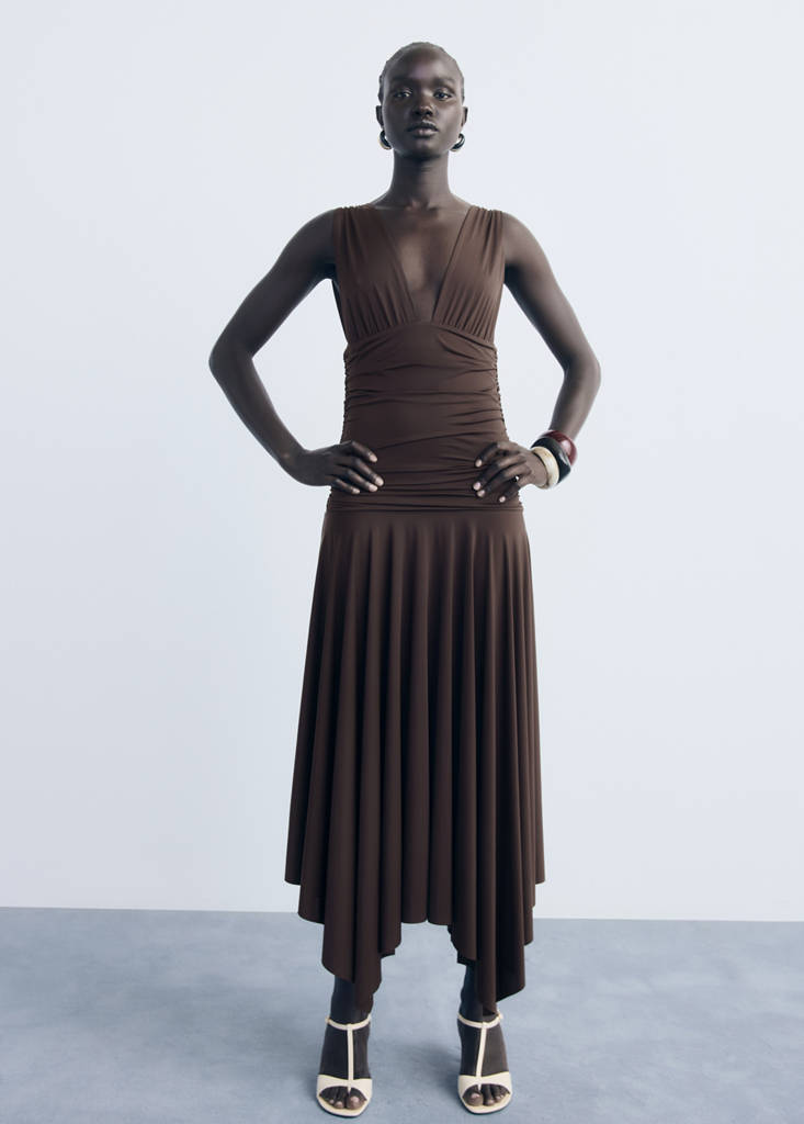 Long dress with contrasting design — Brown