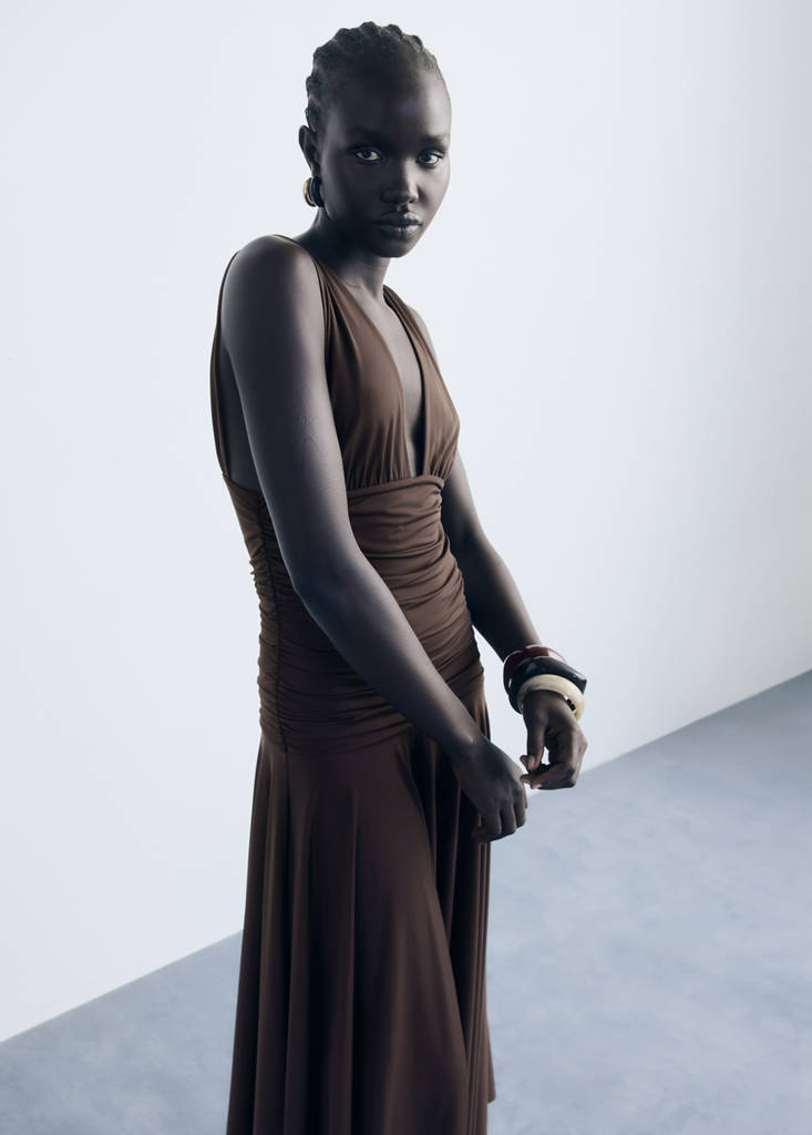 Long dress with contrasting design — Brown