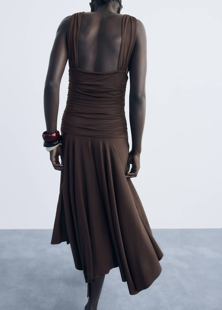Long dress with contrasting design — Brown