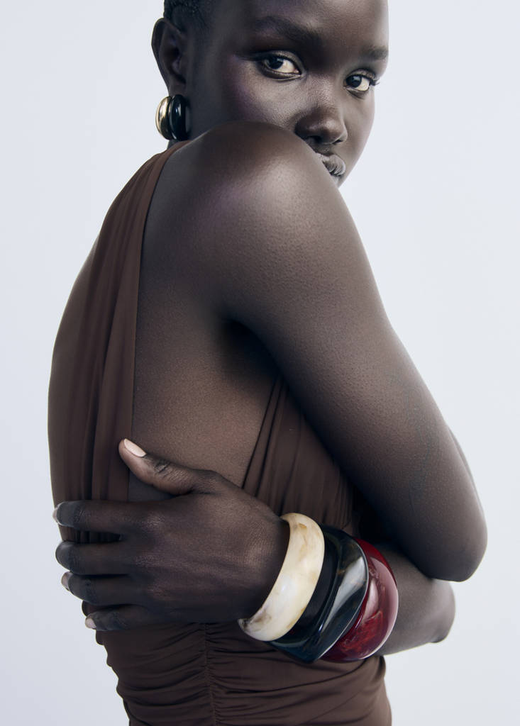 Long dress with contrasting design — Brown